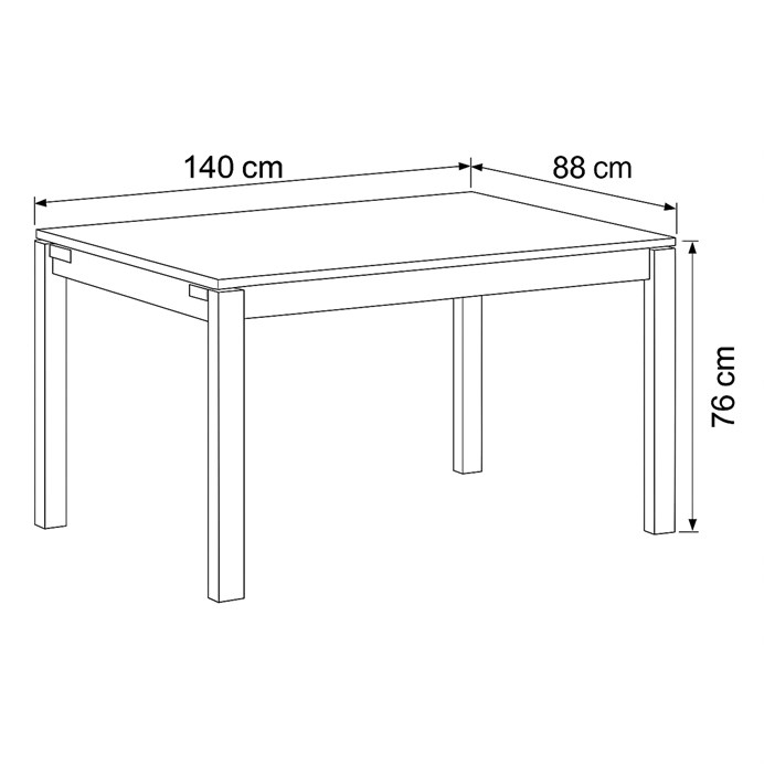 Jídelní stůl 140x88x76, deska MDF dekor divoký dub tloušťka 100mm, kov černý mat – 140 cm