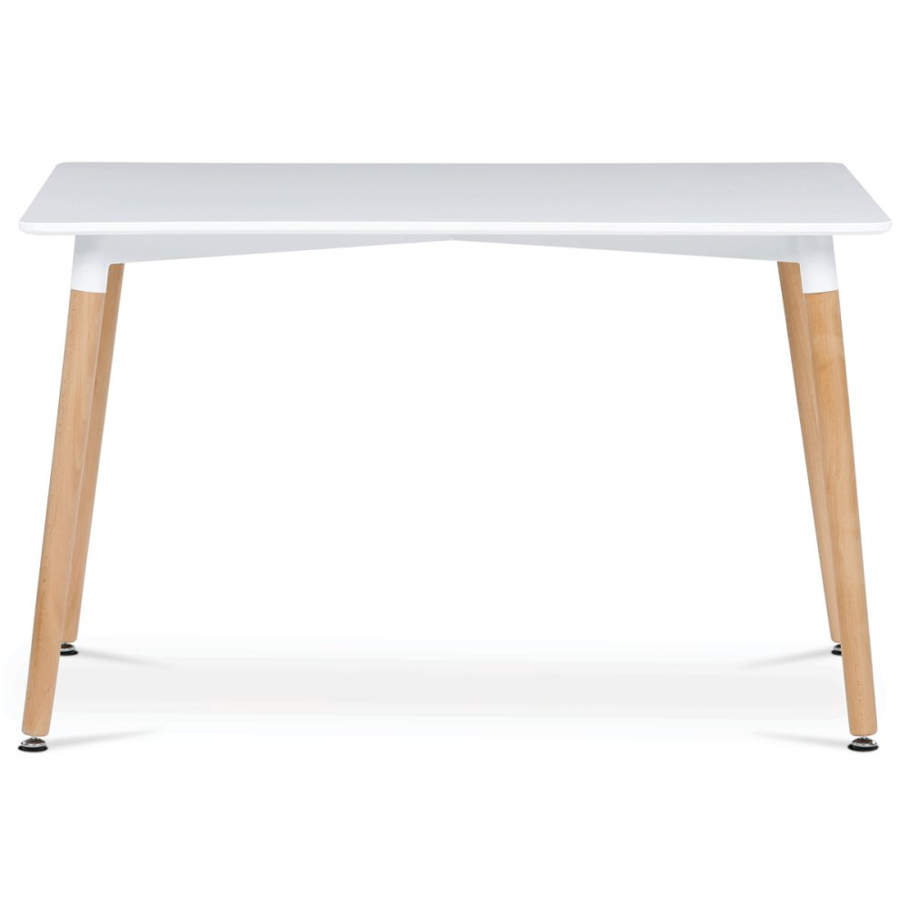 Jídelní stůl 120x80x74 cm, MDF / kovová kostrukce - bílý matný lak, dřevěné nohy – 80 cm