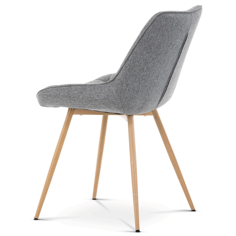 Jídelní židle, potah šedá látka, kovové nohy, 3D dekor dub – 62 cm